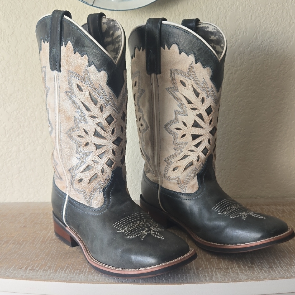 Laredo Two-Tone green and cream Western Heeled Boots